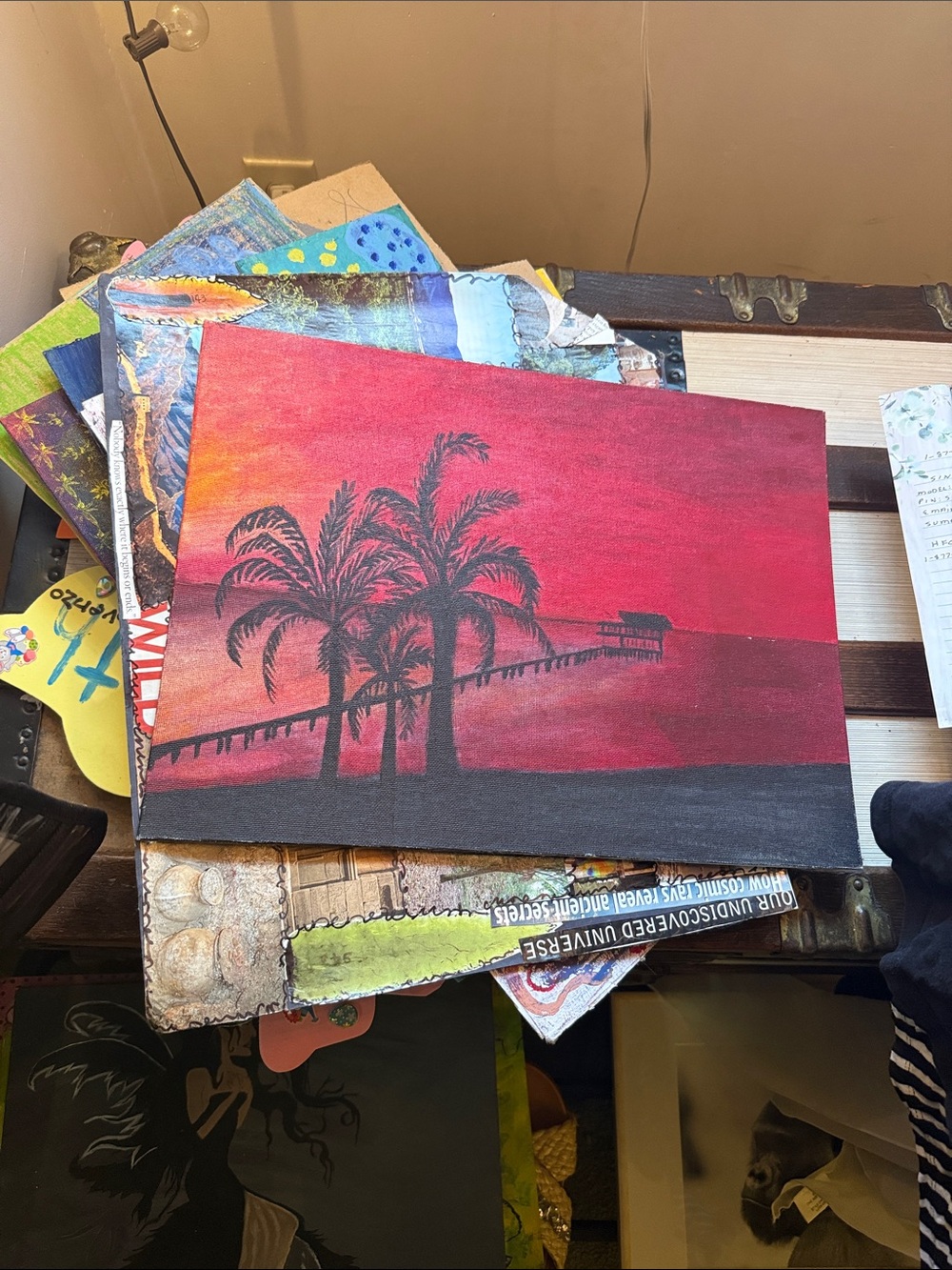 Unknown Brand Red Sunset Palm Canvas Wall Art